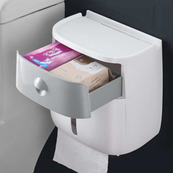 Modern Bathroom Wall Mounted Shelf Storage Box Toilet Paper Dispenser - Image 2